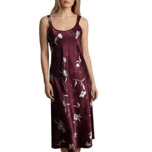 Jones New York Y2K Dress Large Burgundy Red Floral Satin Slip Dark Fairy Grunge